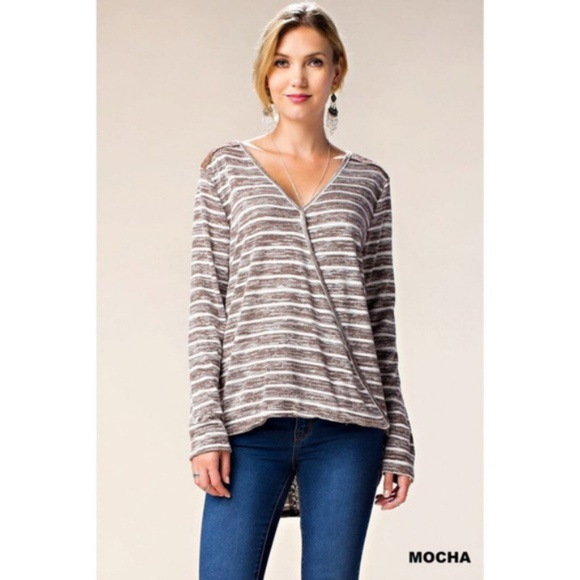 Mocha Wrap Top with Lace Detail - Picture 4 of 6